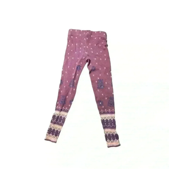 Free People Sweater Knit Legging XS Maroon With Blue Flower Accent - Picture 1 of 3